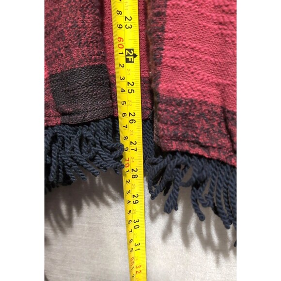 Mossimo Supply Red/Black Buffalo Plaid Poncho Cardigan Open Cape Fringe S/M - Picture 6 of 16